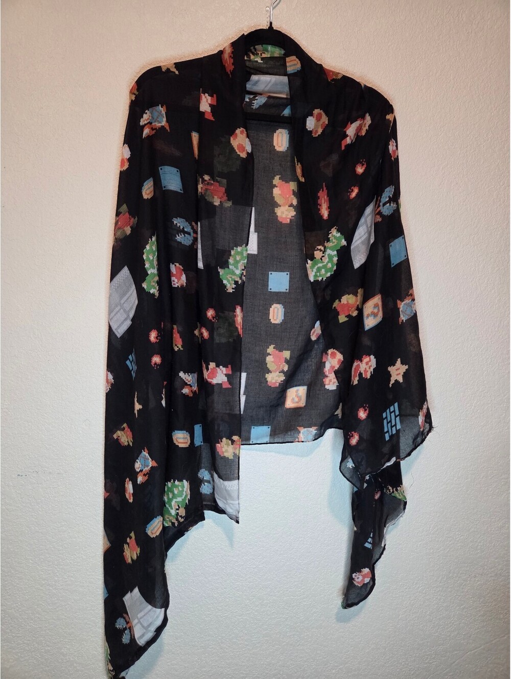 Black Sheer Scarf with Super Mario Pixel Art Print
